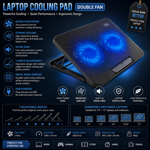Adjustable laptop cooling pad - laptop,
