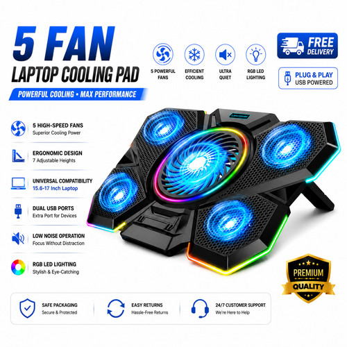 Laptop cooling pad led fans - laptop, 6
